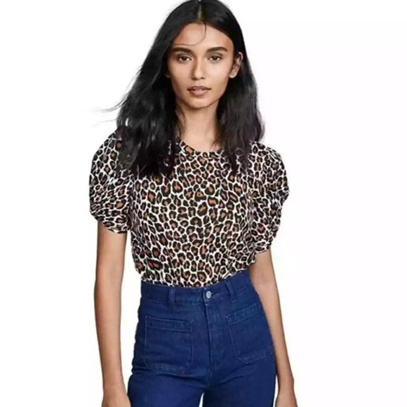 A.L.C. Kati Leopard Tee Size XS Animal Print Short Ruched  Sleeve Top Cotton - Picture 3 of 4